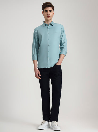 Mint Green Solid Slim Fit Casual Shirt | Greenfibre