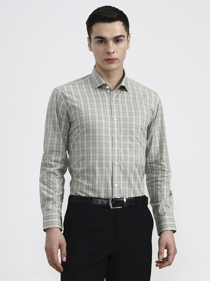 Pista Green Checked Slim Fit Formal Shirt | Metal