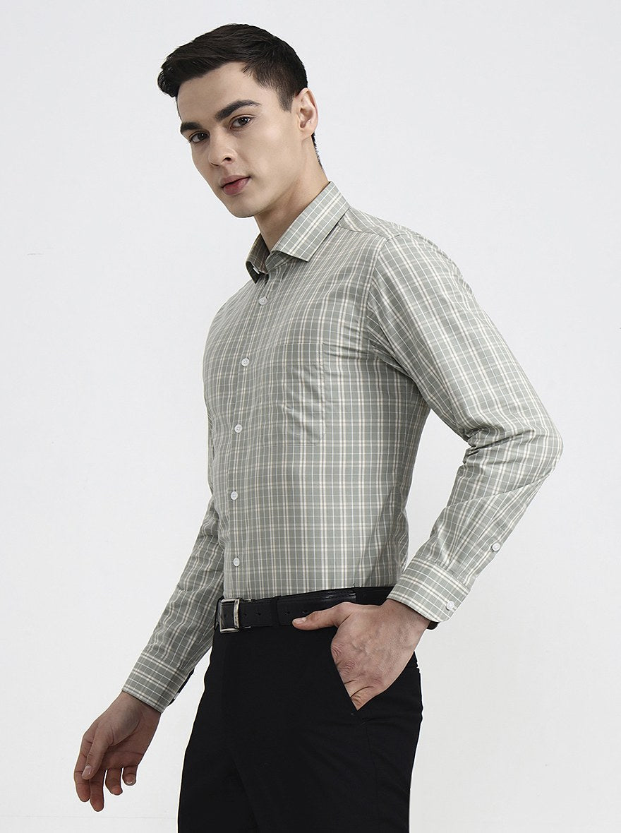 Pista Green Checked Slim Fit Formal Shirt | Metal