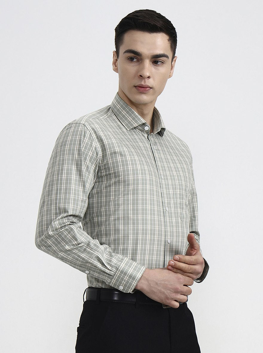Pista Green Checked Slim Fit Formal Shirt | Metal
