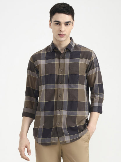 Brown Checked Slim Fit Casual Shirt | JadeBlue