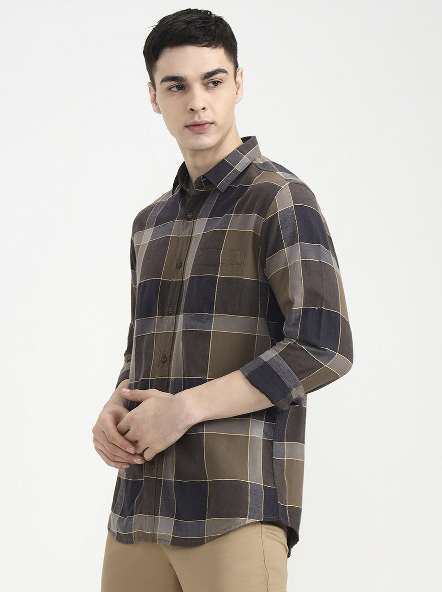 Brown Checked Slim Fit Casual Shirt | JadeBlue