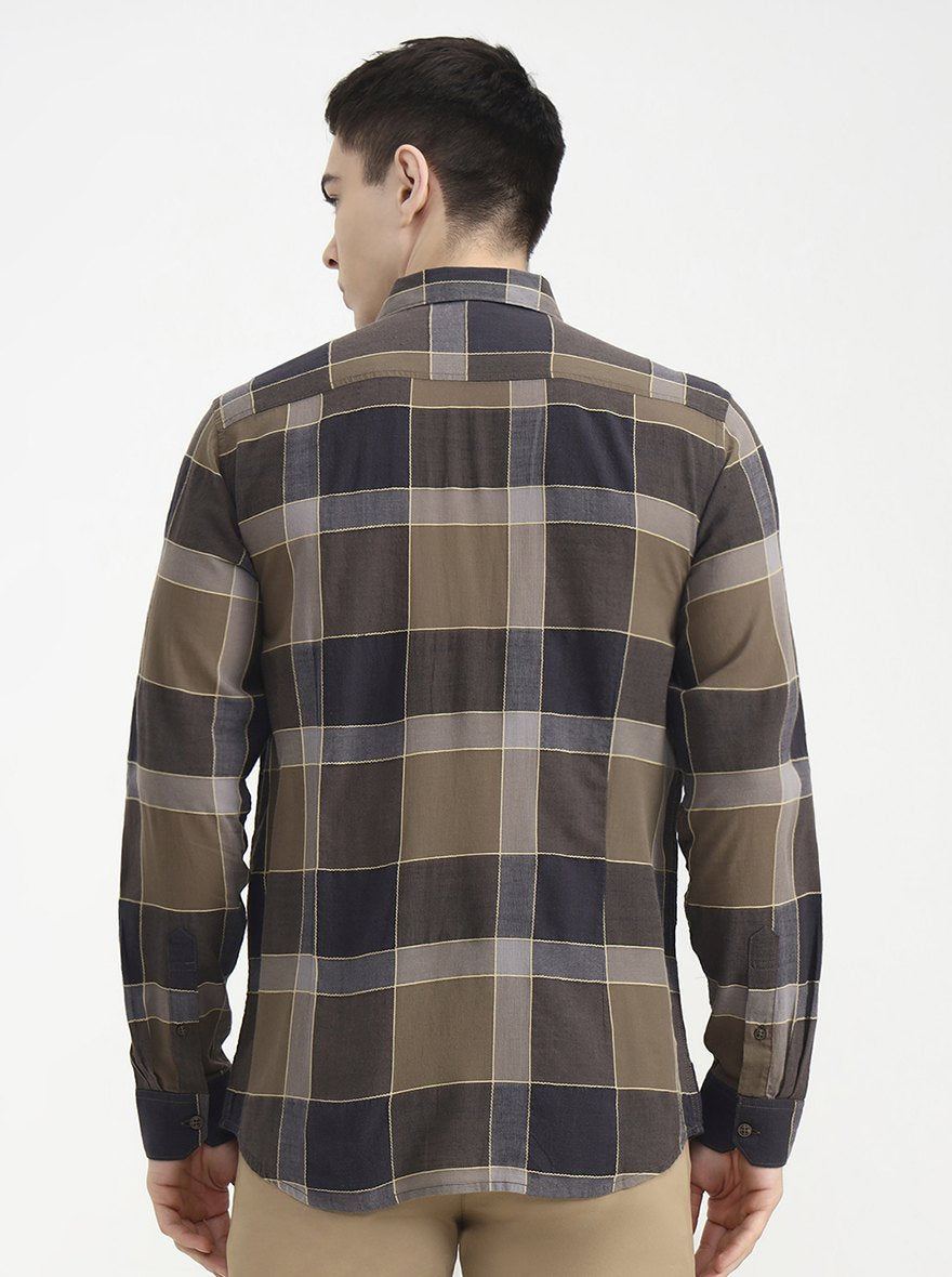Brown Checked Slim Fit Casual Shirt | JadeBlue