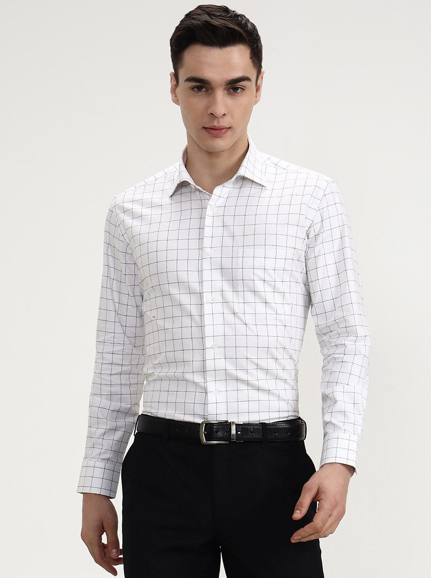 White & Black Checked Slim Fit Formal Shirt | Metal