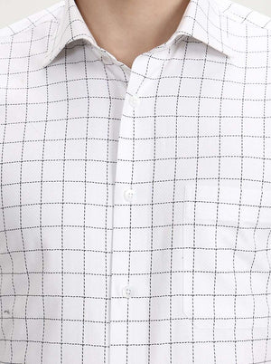 White & Black Checked Slim Fit Formal Shirt | Metal
