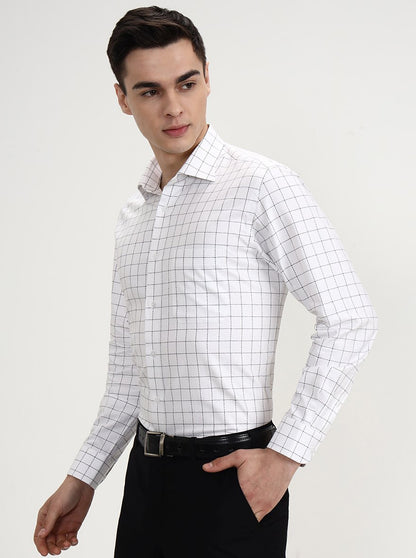 White & Black Checked Slim Fit Formal Shirt | Metal