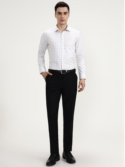 White & Black Checked Slim Fit Formal Shirt | Metal
