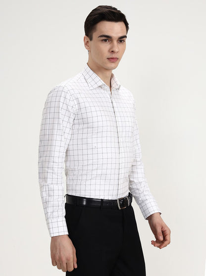 White & Black Checked Slim Fit Formal Shirt | Metal