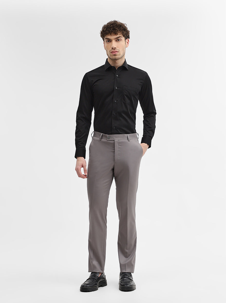 Light Grey Solid Slim Fit Formal Trouser | JadeBlue Super Luxe