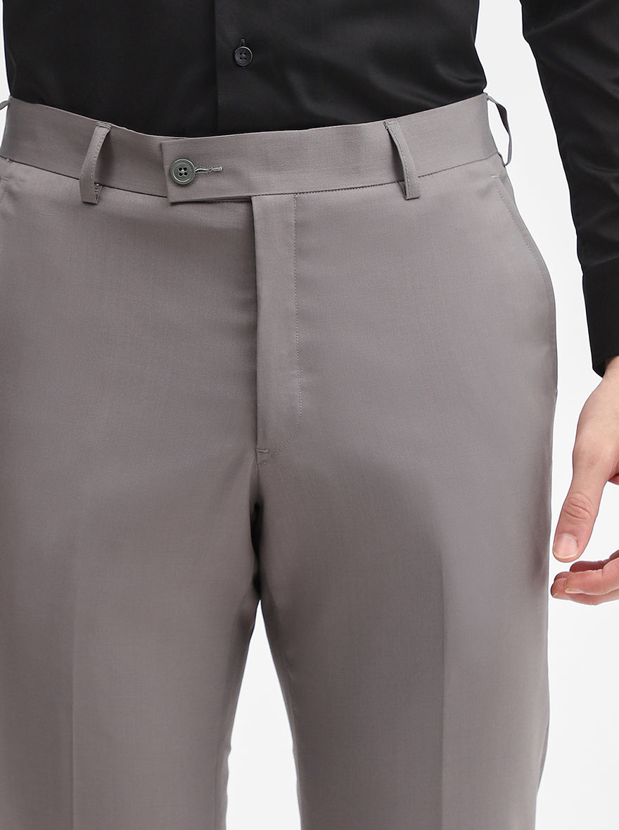Light Grey Solid Slim Fit Formal Trouser | JadeBlue Super Luxe