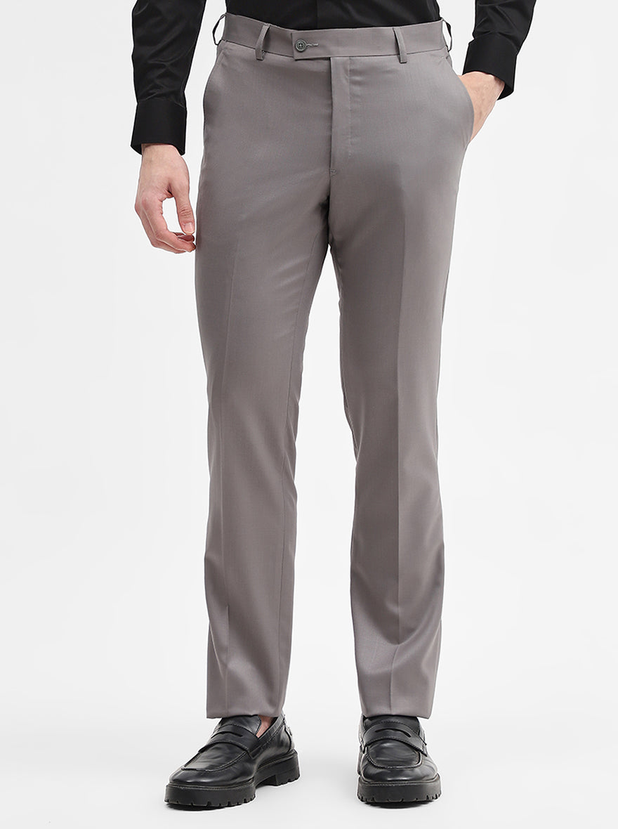Light Grey Solid Slim Fit Formal Trouser | JadeBlue Super Luxe