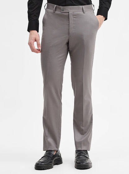 Light Grey Solid Slim Fit Formal Trouser | JadeBlue Super Luxe