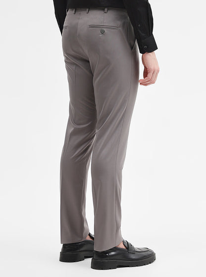 Light Grey Solid Slim Fit Formal Trouser | JadeBlue Super Luxe