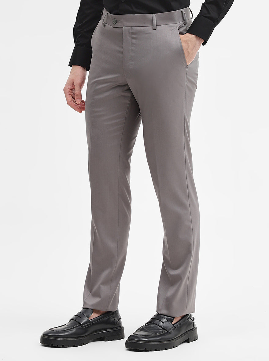 Light Grey Solid Slim Fit Formal Trouser | JadeBlue Super Luxe