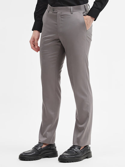 Light Grey Solid Slim Fit Formal Trouser | JadeBlue Super Luxe
