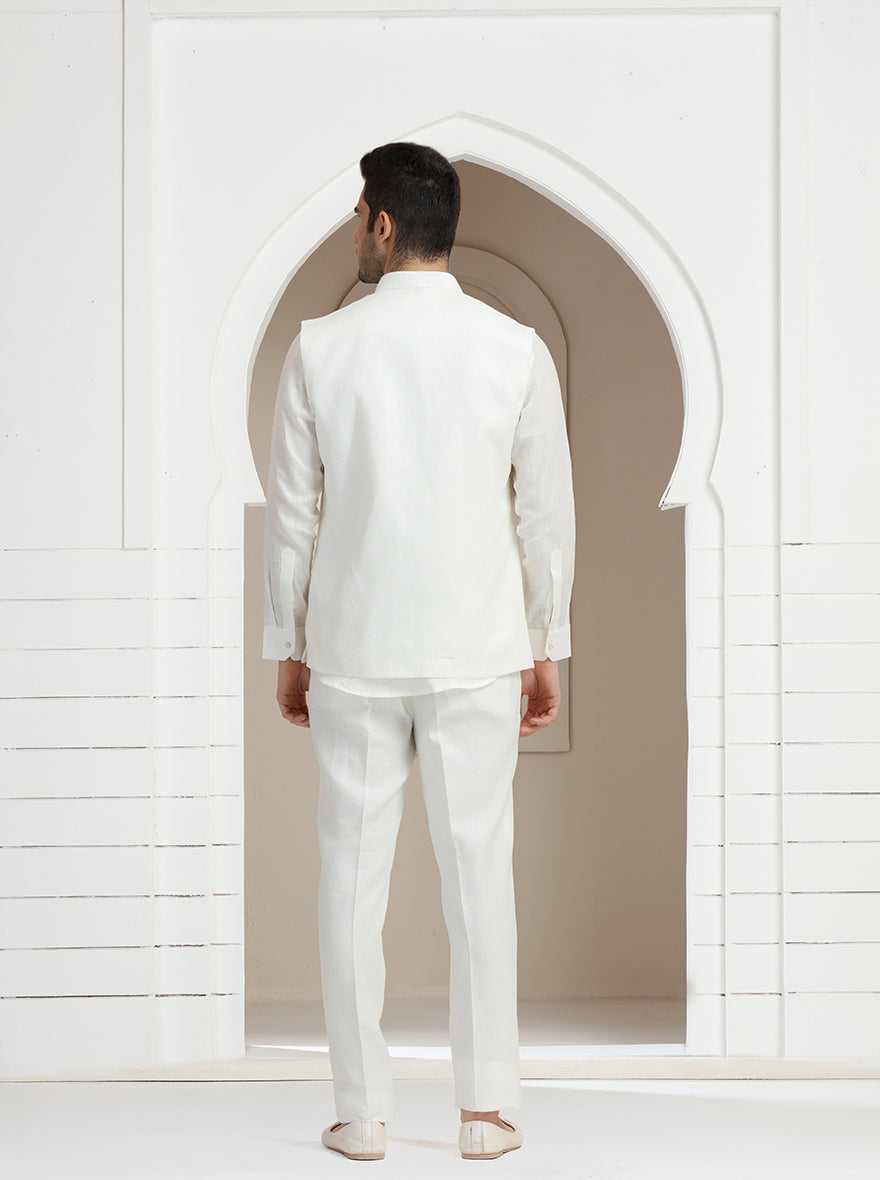 Off White Embroidered Kurta Pajama with Koti | TULA