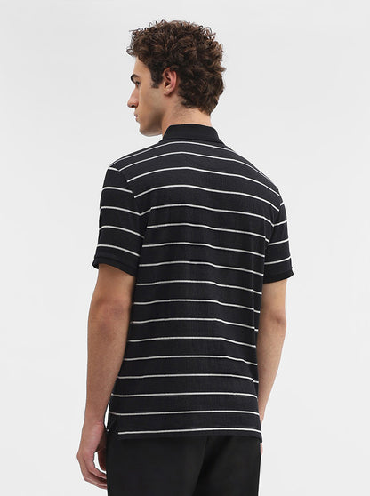 Black Striped Slim Fit Polo T-Shirt | JadeBlue