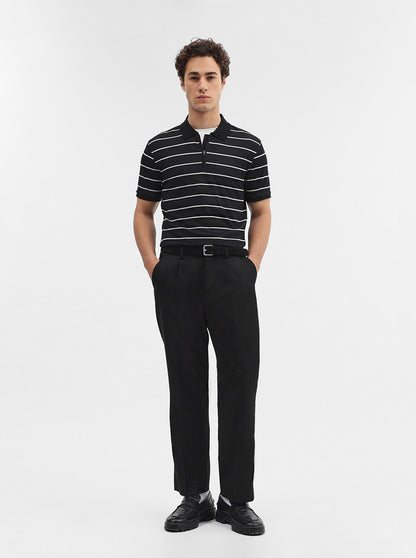 Black Striped Slim Fit Polo T-Shirt | JadeBlue