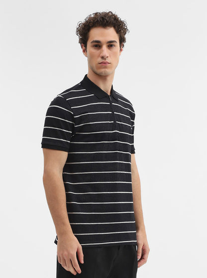 Black Striped Slim Fit Polo T-Shirt | JadeBlue