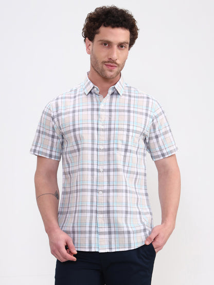 Sky Blue Checked Slim Fit Casual Shirt | JadeBlue