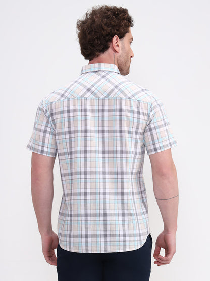 Sky Blue Checked Slim Fit Casual Shirt | JadeBlue