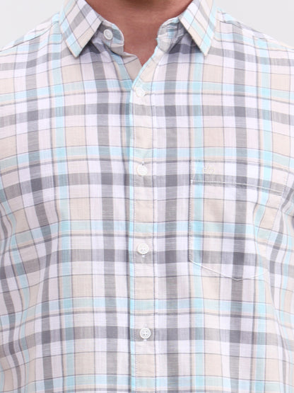 Sky Blue Checked Slim Fit Casual Shirt | JadeBlue
