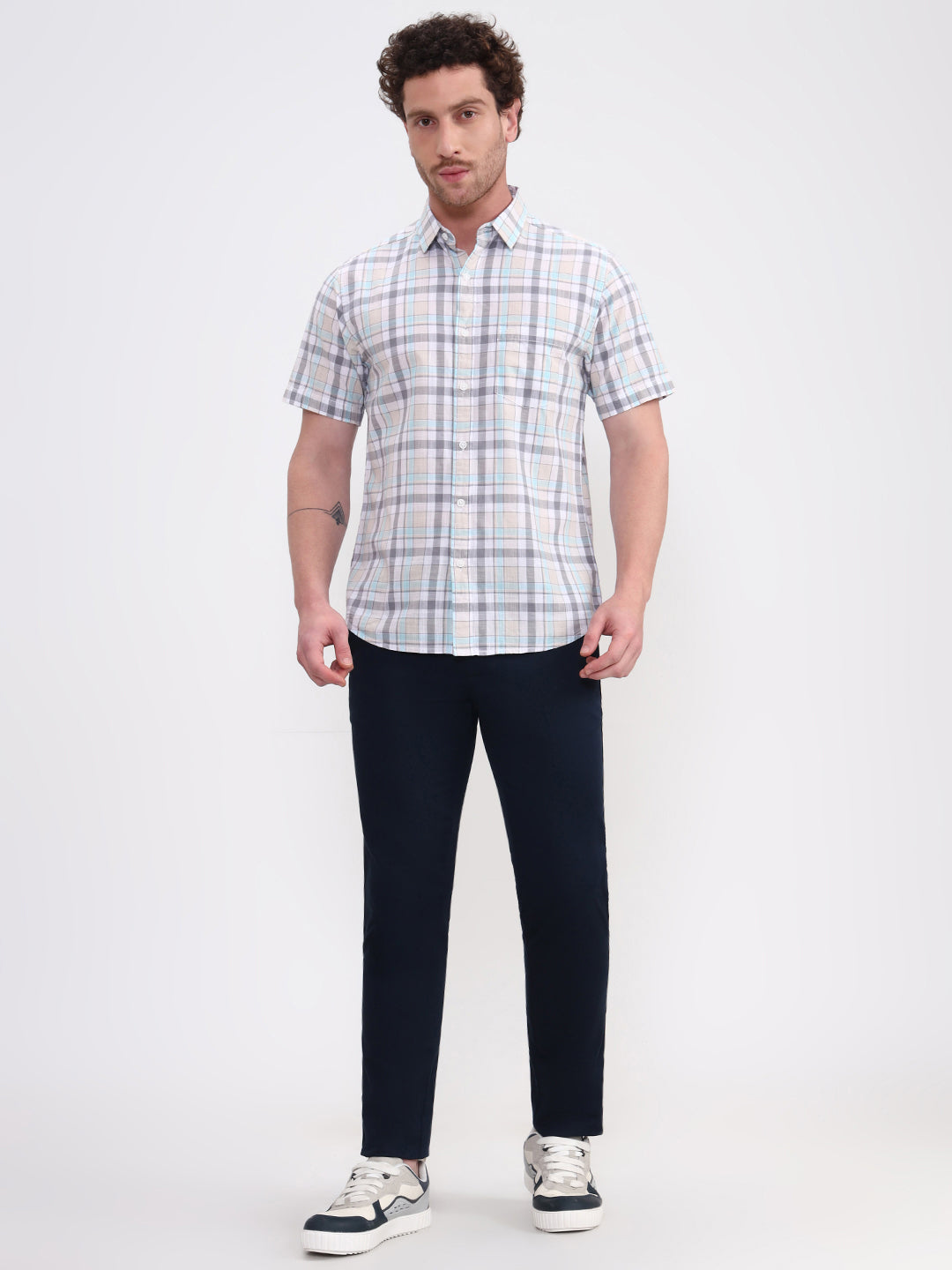 Sky Blue Checked Slim Fit Casual Shirt | JadeBlue