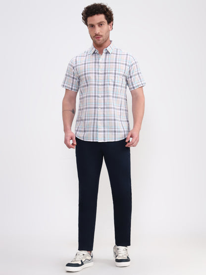Sky Blue Checked Slim Fit Casual Shirt | JadeBlue