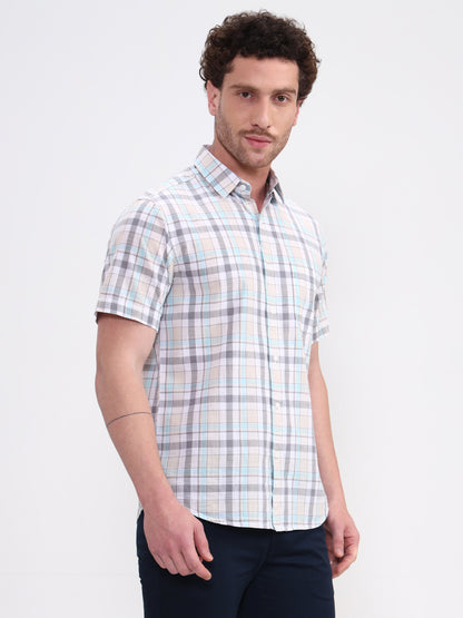 Sky Blue Checked Slim Fit Casual Shirt | JadeBlue