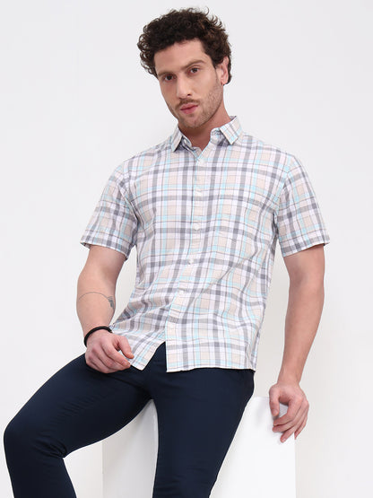 Sky Blue Checked Slim Fit Casual Shirt | JadeBlue