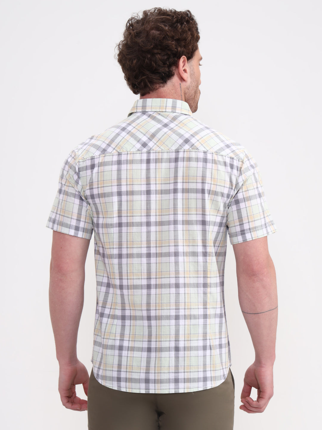 Grey & White Checked Slim Fit Casual Shirt | JadeBlue
