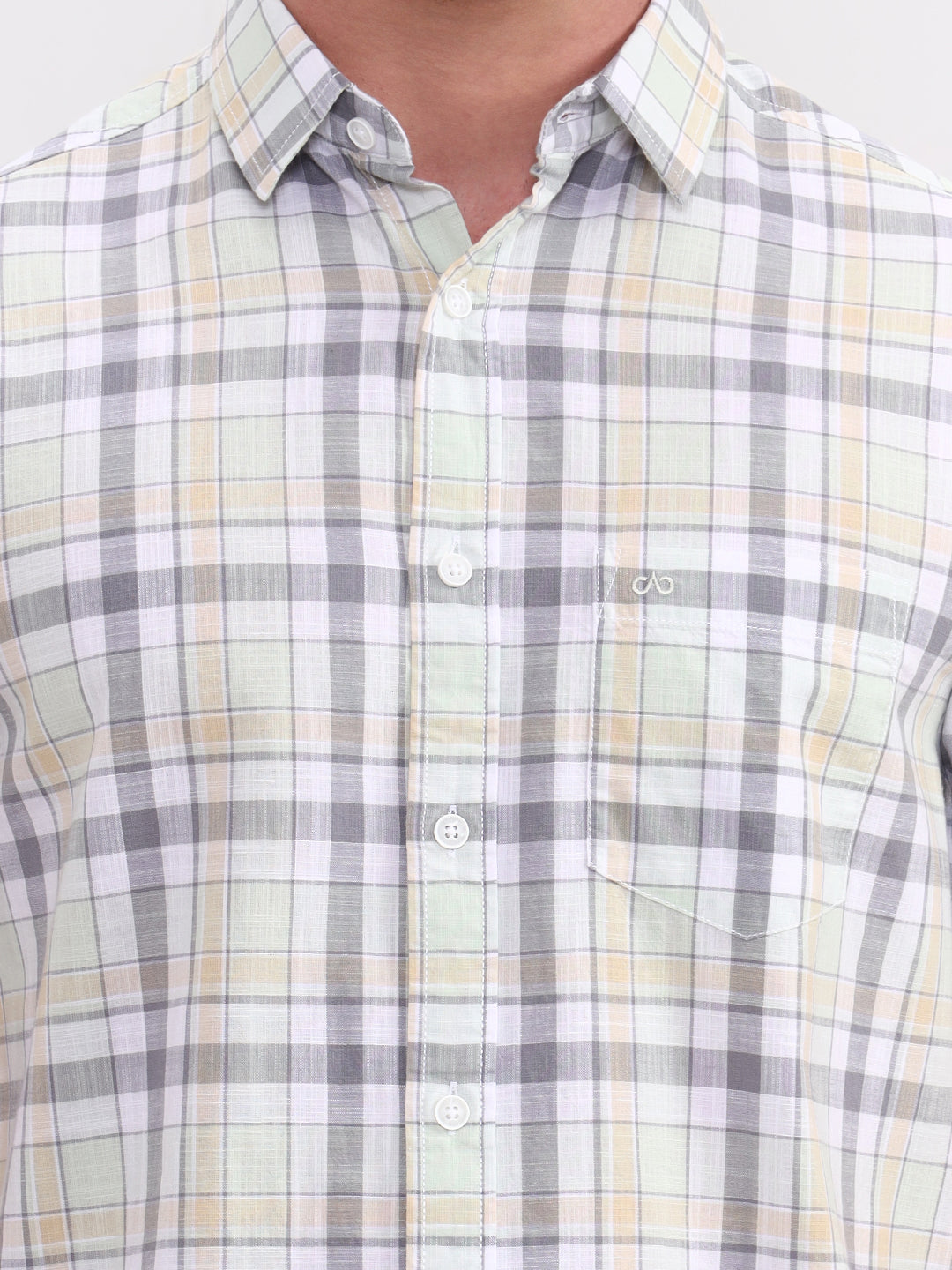 Grey & White Checked Slim Fit Casual Shirt | JadeBlue