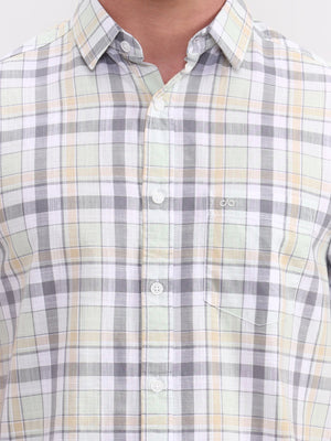 Grey & White Checked Slim Fit Casual Shirt | JadeBlue