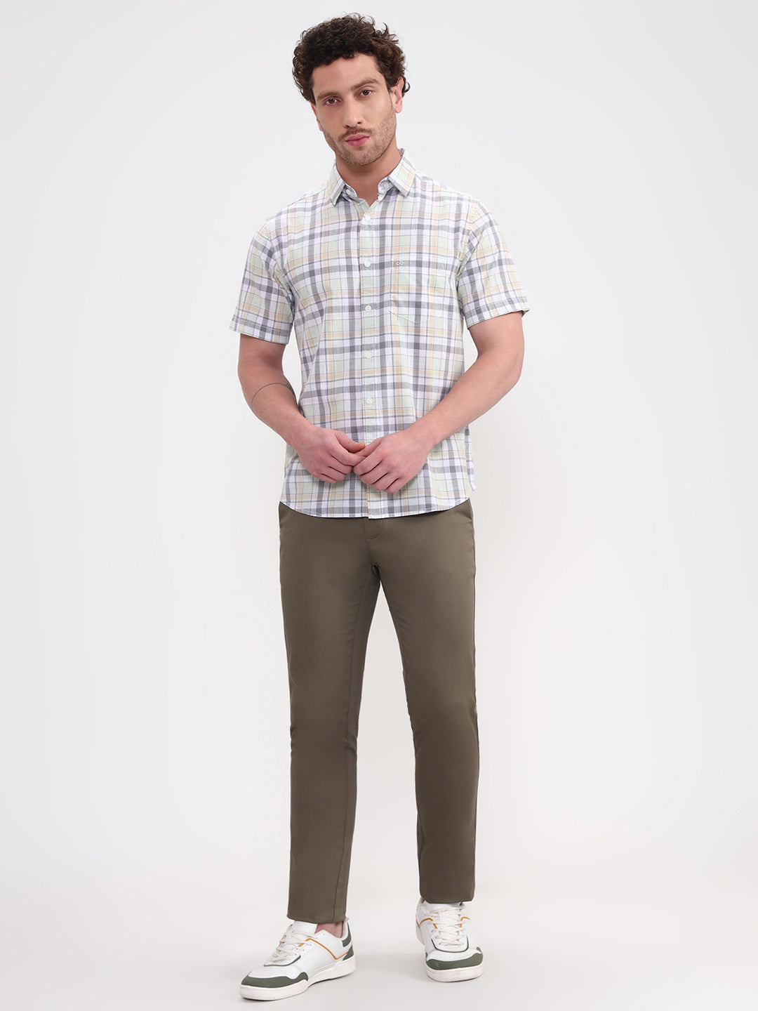 Grey & White Checked Slim Fit Casual Shirt | JadeBlue