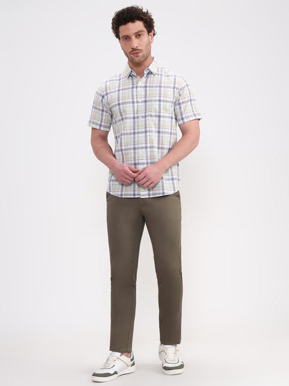 Grey & White Checked Slim Fit Casual Shirt | JadeBlue