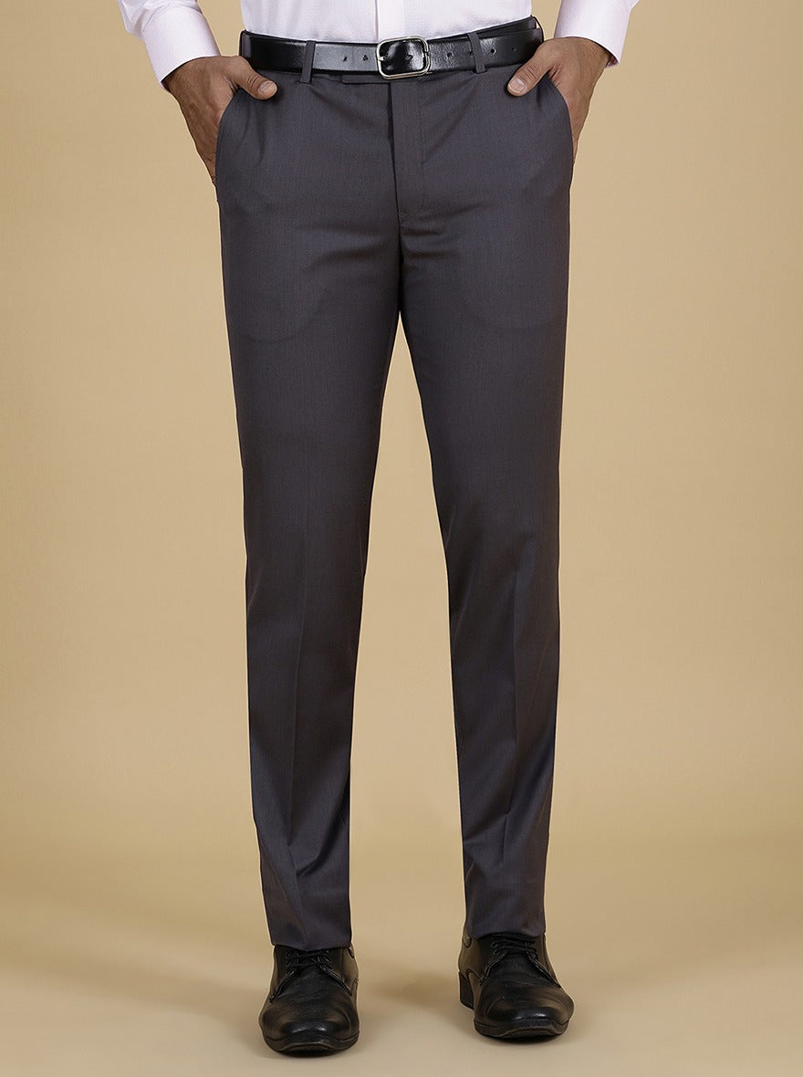 Grey Solid Slim Fit Formal Trouser | Metal