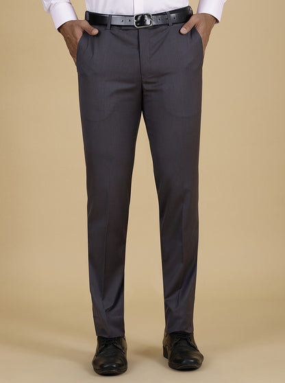 Grey Solid Slim Fit Formal Trouser | Metal