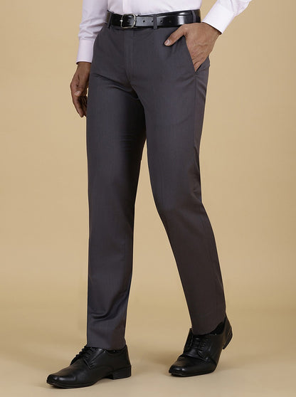 Grey Solid Slim Fit Formal Trouser | Metal