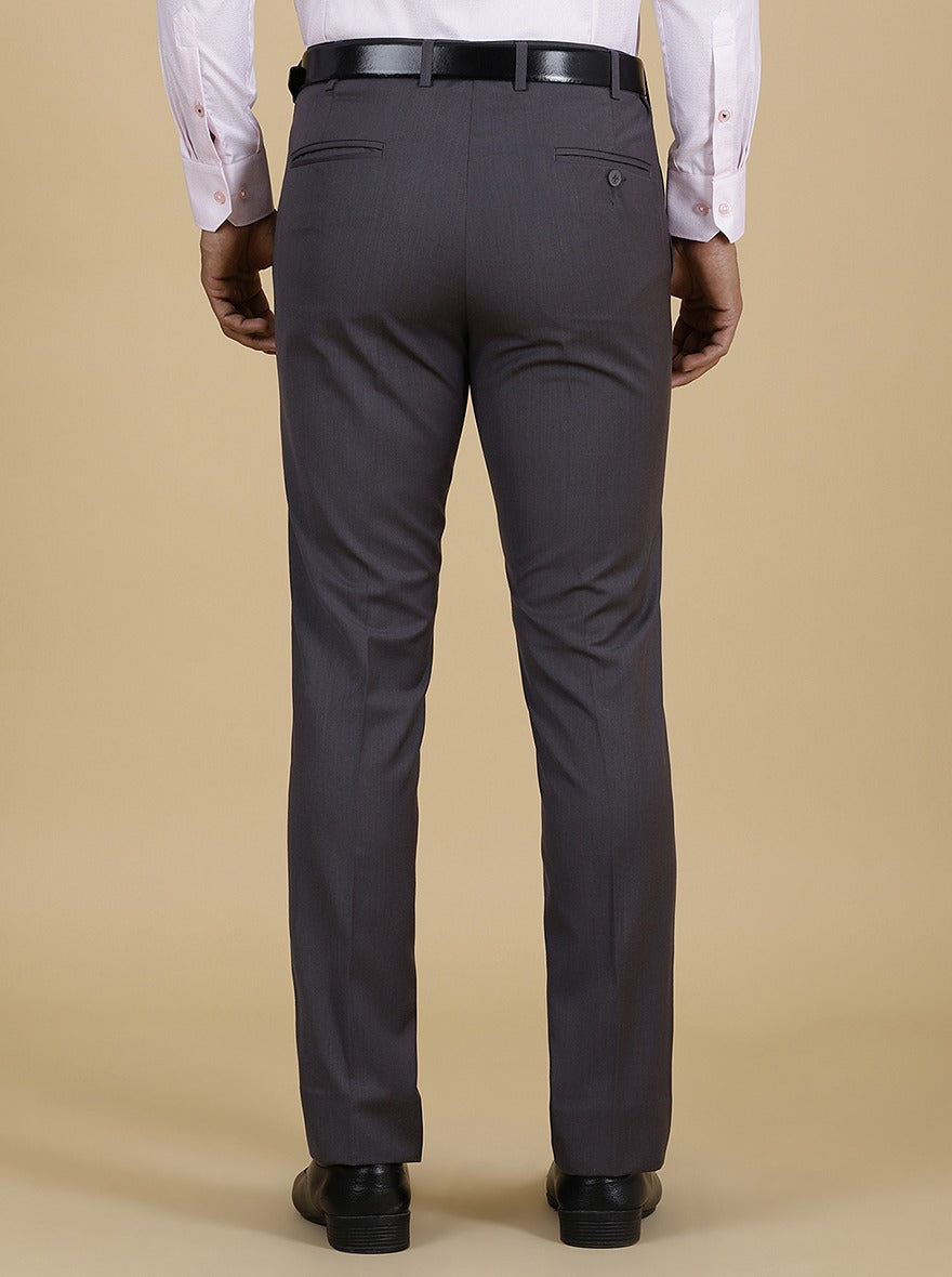 Grey Solid Slim Fit Formal Trouser | Metal