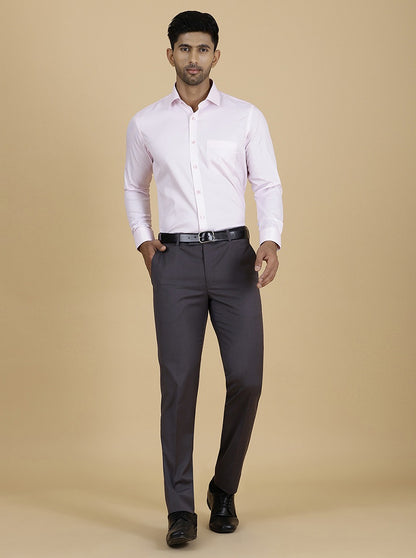 Grey Solid Slim Fit Formal Trouser | Metal