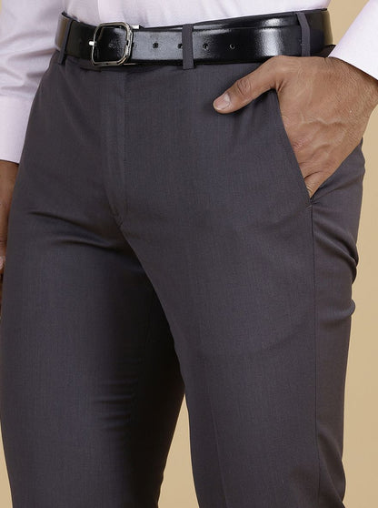 Grey Solid Slim Fit Formal Trouser | Metal
