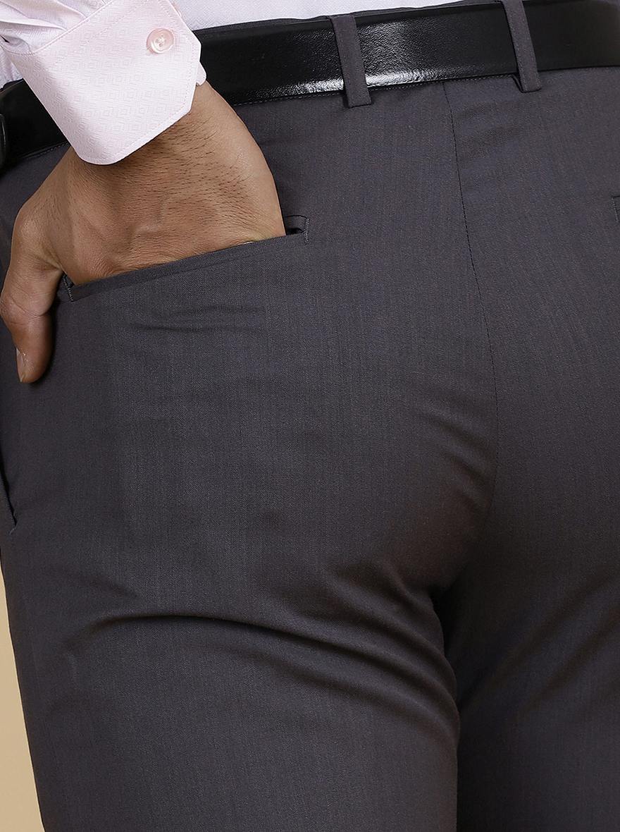 Grey Solid Slim Fit Formal Trouser | Metal