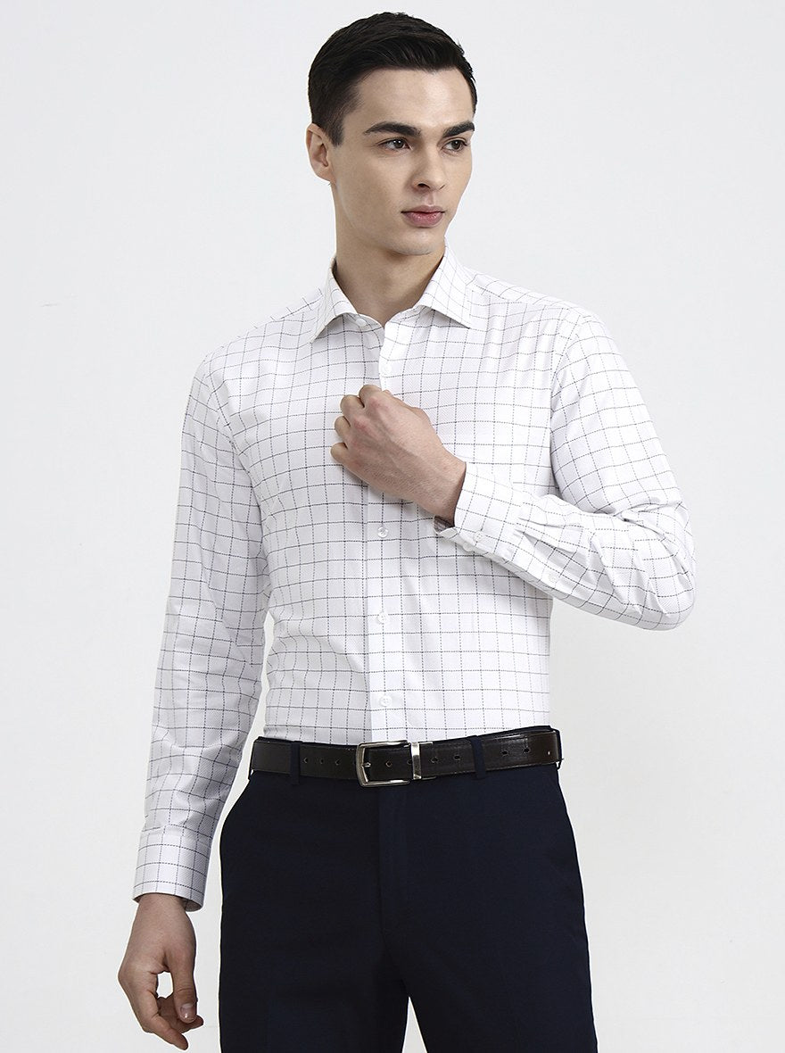 White & Blue Checked Slim Fit Formal Shirt | Metal