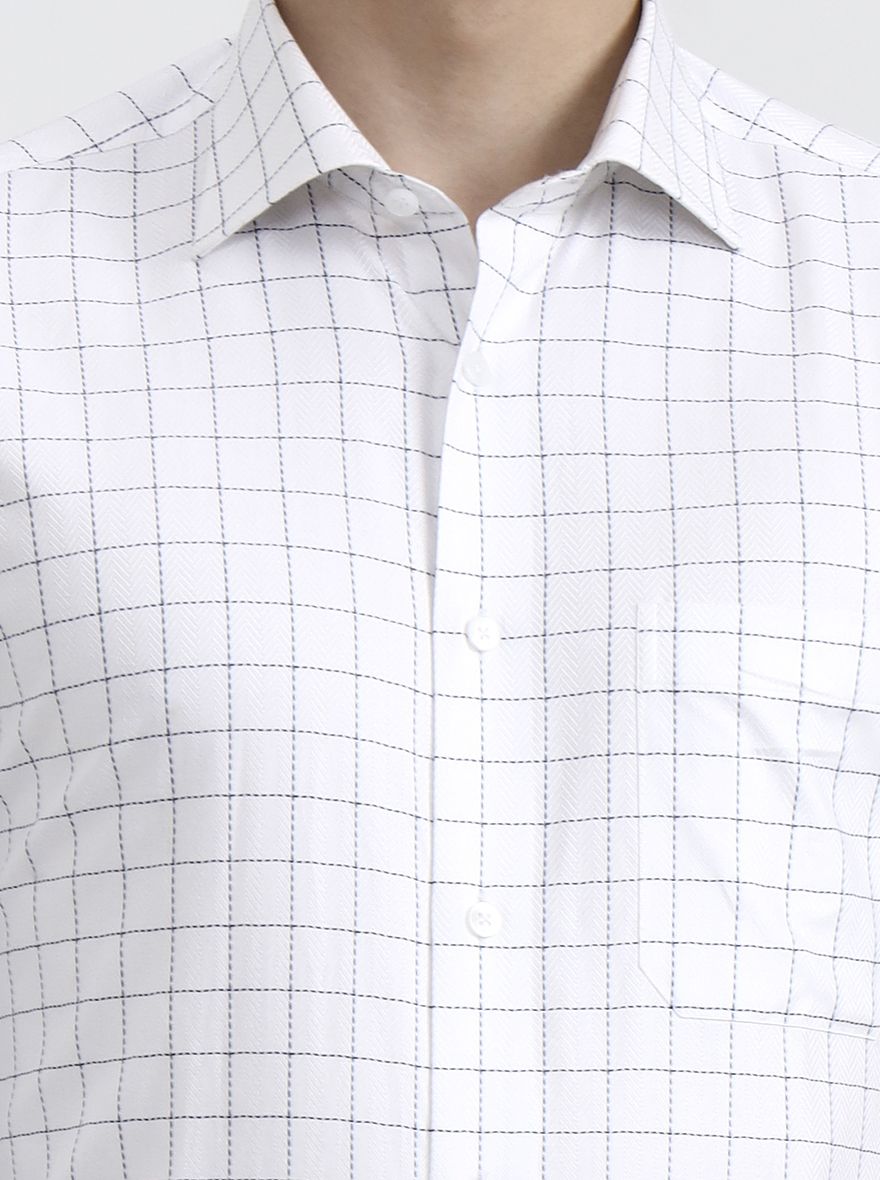 White & Blue Checked Slim Fit Formal Shirt | Metal
