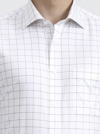 White & Blue Checked Slim Fit Formal Shirt | Metal