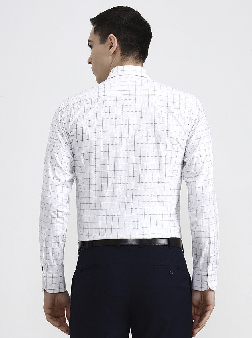 White & Blue Checked Slim Fit Formal Shirt | Metal