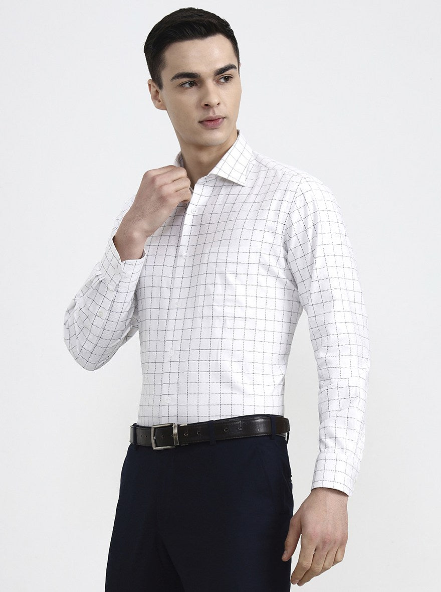 White & Blue Checked Slim Fit Formal Shirt | Metal