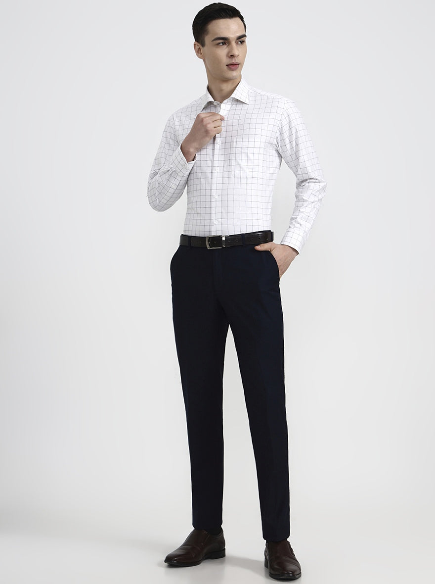 White & Blue Checked Slim Fit Formal Shirt | Metal