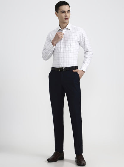 White & Blue Checked Slim Fit Formal Shirt | Metal