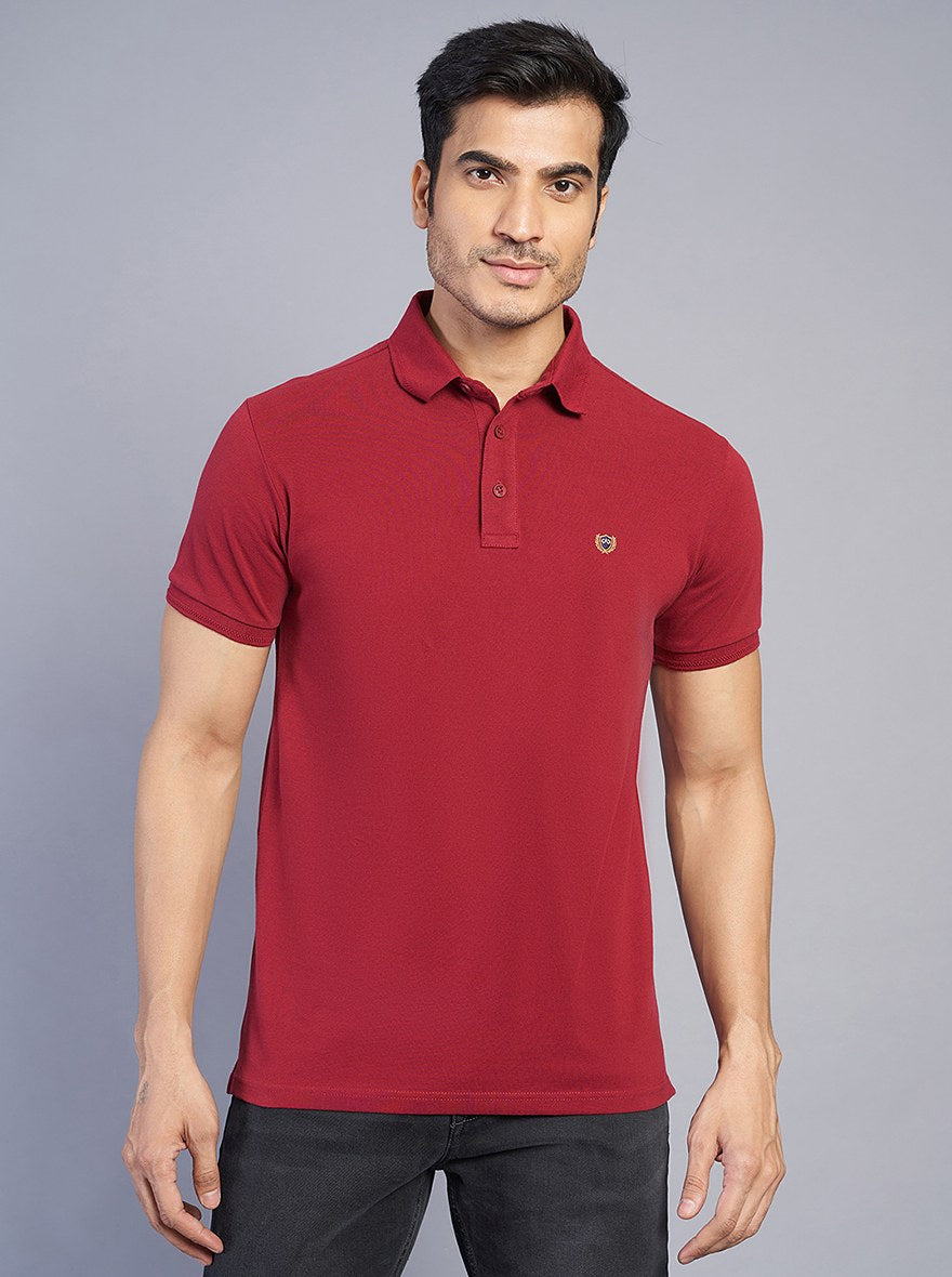Red Solid Slim Fit Polo T-Shirt | JadeBlue